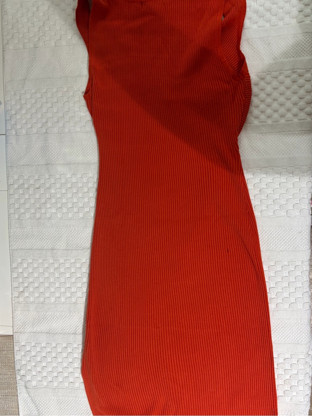 & Other Stories Sleeveless Ribbed Midi Dress in Vibrant Orange-Red